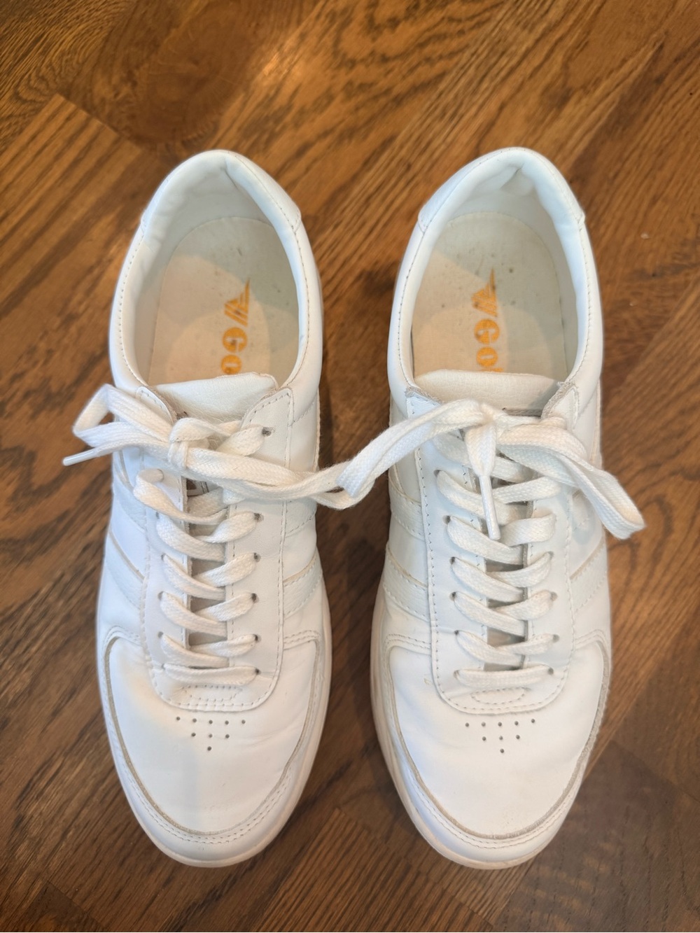 Gola Grandslam Leather White Sneakers Gold Logo Women’s Size 9 - Picture 3 of 5